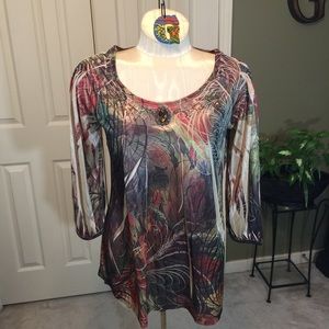 Blue Olive Burn Out Tunic w/Embellishment Size M